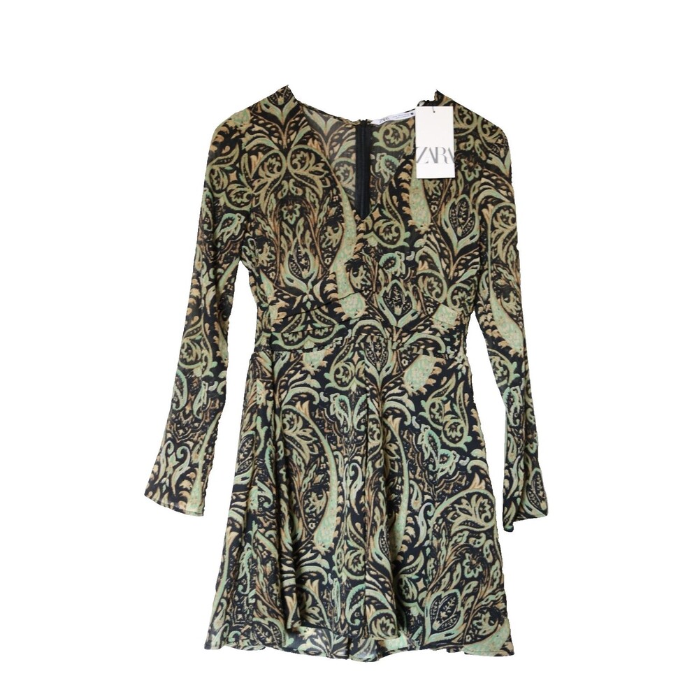 Zara Boho Paisley Long Sleeve Print Fit & Flare Mini Dress V Neck Size M NWT - Picture 7 of 11